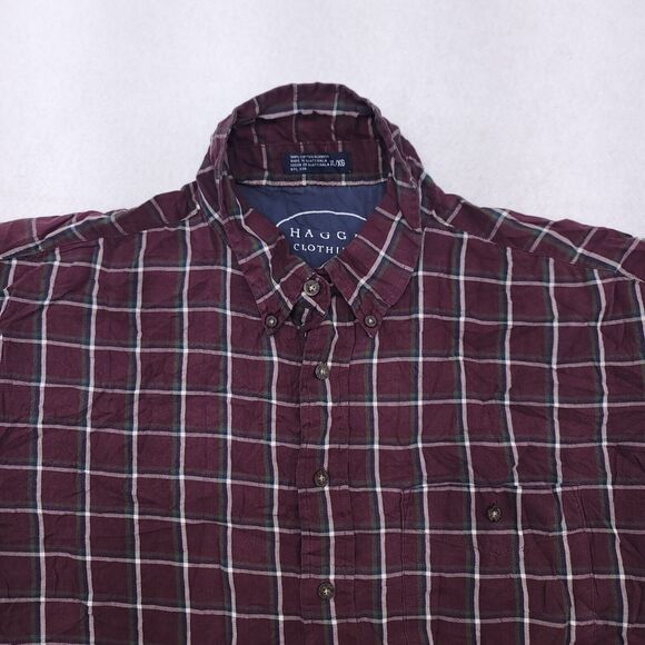 Haggar Windowpane Flannel Button Up Long Sleeve Shirt Mens Size XL Red - Picture 1 of 8
